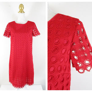 Talbots Red Circle Eyelet Overlay Shift Dress NWT